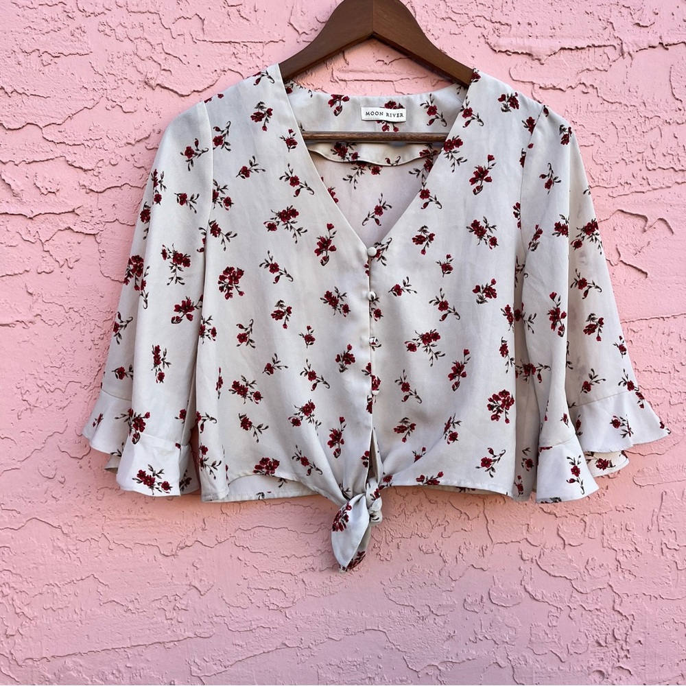 Anthropologie Moon River Floral Cropped Blouse Romantic